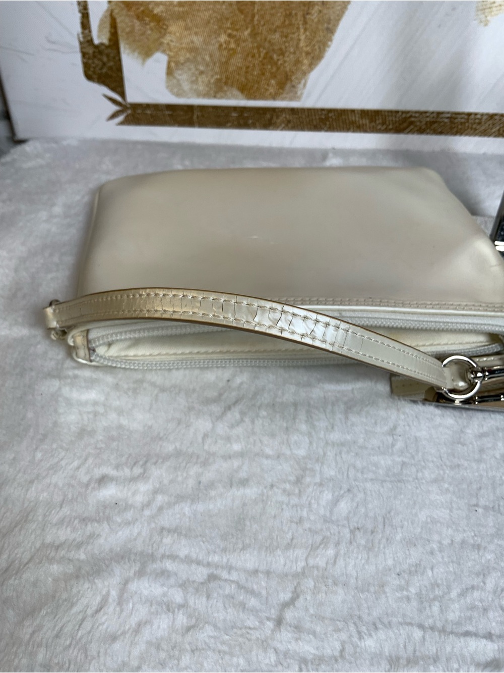 Coach Pearlescent Cream Leather Wristlet Pouch - Picture 6 of 6